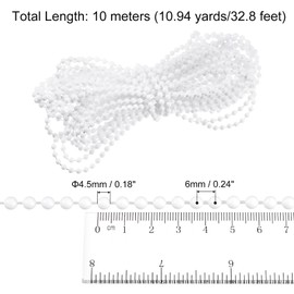 sourcing map 10 Meters (10.94 Yards) Roller Blind Bead Chain Cord Set POM Blinds Pull Bead Chain Accessories with 10Pcs Connectors Ball Beaded Chain Cord Holder Kit, White