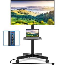 Rfiver Mobile TV Cart with Power Outlet, Rolling TV Stand for 23-65 Inch LCD LED OLED Flat Panel Curved Screen TVs up to 88 lbs, Height Adjustable Portable TV Stand with Wheels, Max VESA 400x400mm