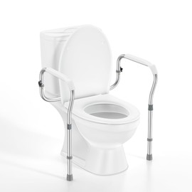 ZOLIQUEX Toilet Safety Rail for Seniors with 2 Reinforced Nuts, Height & Width Adjustable Toilet Safety Frame, Bathroom Assist Rail with Armrests, Bathroom Safety, 250 lb. Weight Capacity(White)