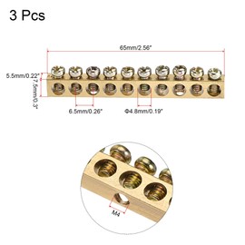 sourcing map Terminal Ground Bar Screw Block Barrier Brass 10 Positions 65mmx5.5mmx7.5mm for Electrical Distribution 3 Pcs