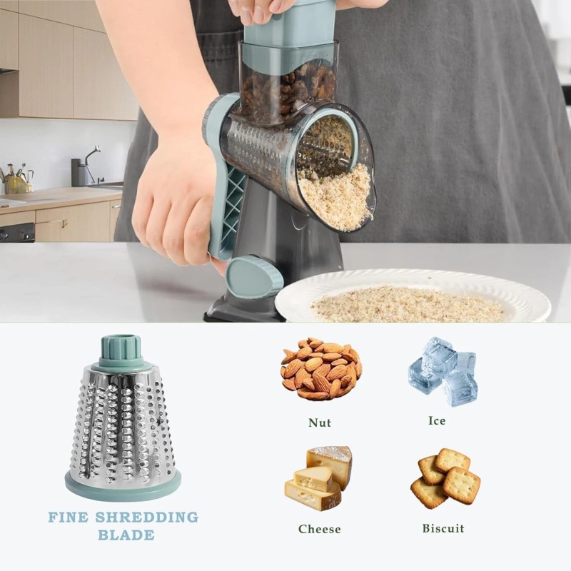 Unbranded Rotary Cheese Grater with Hand Crank & 3 Blades