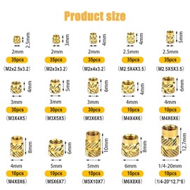 Youery Pack of 300 Threaded Inserts, M2 M2.5 M3 M4 M5 M6 Insert Nut Brass Threaded Bushings Female Thread Knurled Nuts with Plastic Box for Plastic Parts by Melting into 3D Printing Parts