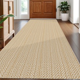 IOHOUZE Washable Runner Rug 3x8 Non Slip Rubber Backed Wide Hallway Runner Entryway Runner Indoor, Kitchen Rugs Woven Floor Carpet for Hall Entrance Bedroom, Warm Beige/Orange/Apricot