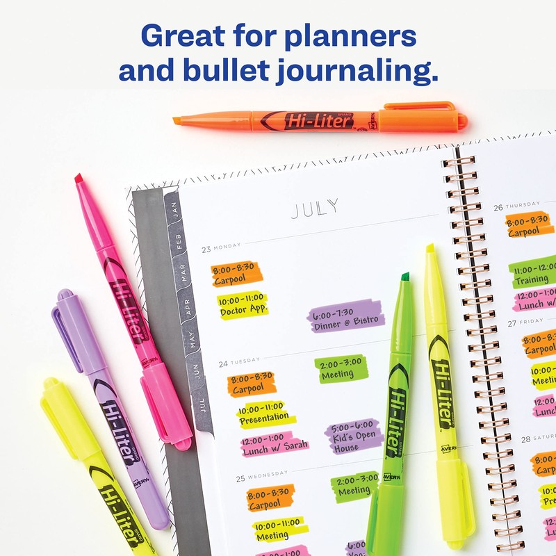 Avery Hi-Liter Pen-Style Highlighters, Smear Safe Ink, Chisel Tip, 6