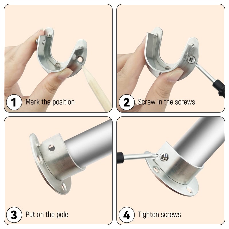 4 Packs Stainless Steel Wardrobe Bracket U-Shaped Rod Socket Flange
