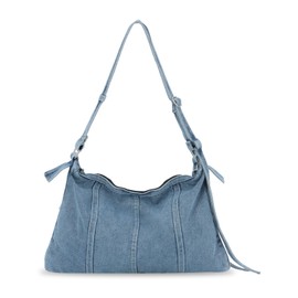 EVEOUT Denim Tote Bag for Women Jean Hobo Shoulder Bag for Work Travel College Large Capacity Denim Crossbody Bag