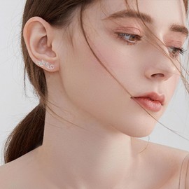 CUPENDA Leaf Ear Climbers Earrings for Women Sterling Silver Vintage Filigree Crawler Earrings Jewellery