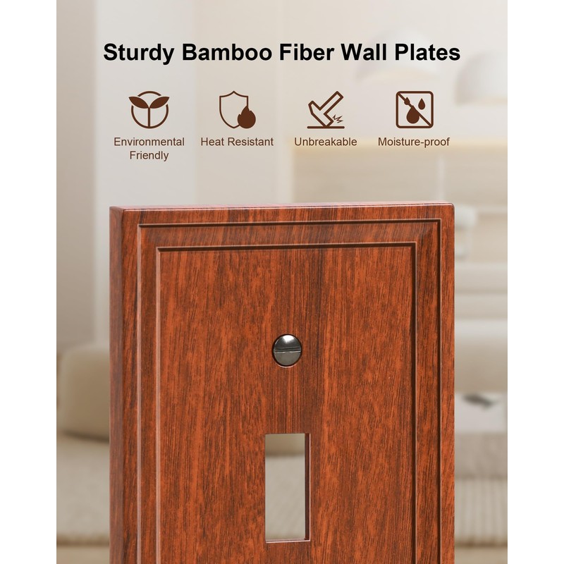 TREEWELL 6-Pack Single Toggle Light Switch Covers Wall Plate, Wood