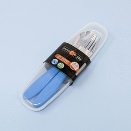 Innobaby Din Din Smart EZ Grip Spoon and Fork with Carrying Case, Utensil Set for Kids and Toddlers, BPA Free (Blue)