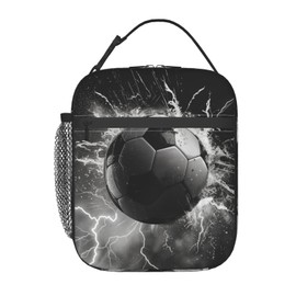 cromcu Insulated Lunch Box for Boys Kids Girls Soccer Lunch Bag for Work,Picnic,School,Travel,Hiking, Beach or Fishing Polyester Soccer in Water And Lightning Lunch Box