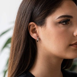 MATERIA by Matthias Wagner Women's Silver Hoop Earrings 925 Zirconia 17 mm Rhodium-Plated or Gold-Plated, Cubic Zirconia, Cubic Zirconia