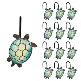 Sunlit Tilt Sea Turtle Shower Curtain Hooks, Home Decorative Shower Curtain Rings with Black Hooks for Bathroom, Resin, Ocean Shower Curtain Hanger Hooks for Kid Room Living Room, Set of 12
