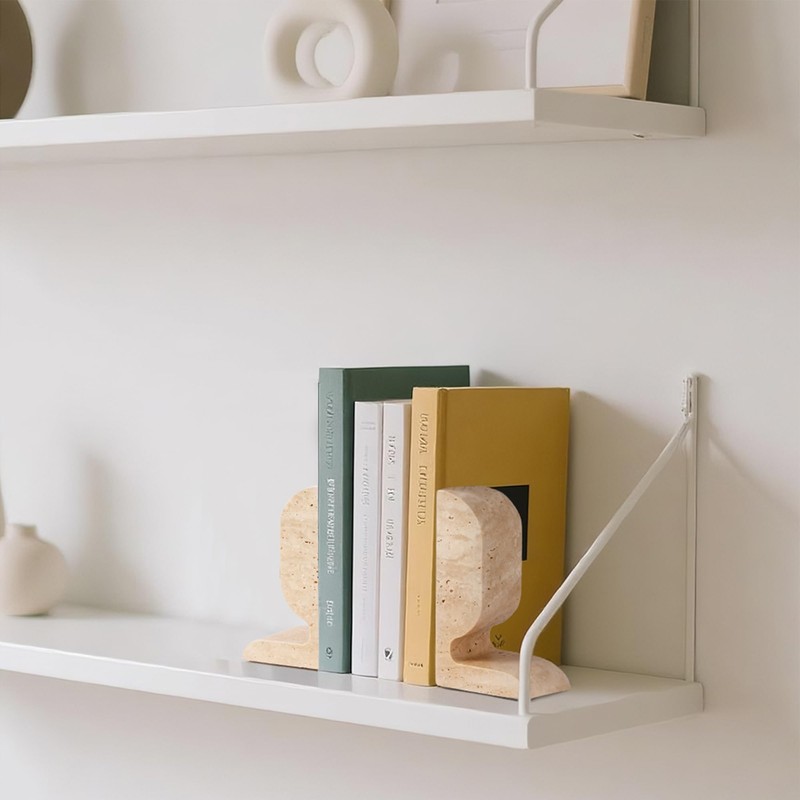 WORHE Travertine Bookends Decorative, Marble Decorative Bookends for Shelves, Heavy-Duty