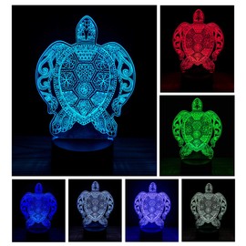Gfytdxe 3D Optical Illusion LED Night Light, Boy Girl Kids Baby Sleep Desk Lamp Touch Control 7 Color Change USB Powered for Home Decorations or Holiday Gifts (Sea Turtle)