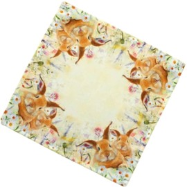 Raebel Tablecloth - Light Yellow / Colourful Embroidery Print Rabbits on Spring Meadow Easter (110 x 110 cm)