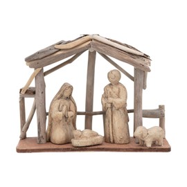One Holiday Way 7.5-Inch Rustic Natural Driftwood One Piece Nativity Set - Simple Faceless Holy Family Tabletop Creche - Wooden Christian Christmas Stable Decorations - Religious Xmas Bethlehem Scene