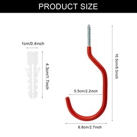 Bicycle Hooks, Pack of 6 Ceiling Bicycle Hooks, Bicycle Storage Hooks, Red Bicycle Screw Hooks, Ceiling Hooks/Wall Mount Bicycle Hooks for Bicycle Storage, Storage, Garage Bicycle Holder