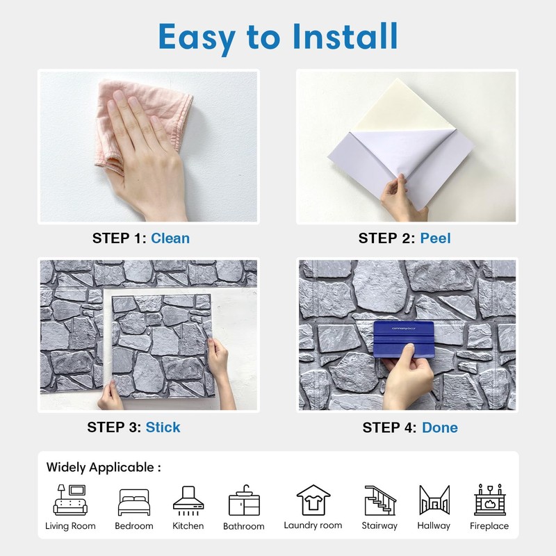 COMSTICKC 3D Faux Stone Wall Panel,Peel and Stick Stone Tiles,10
