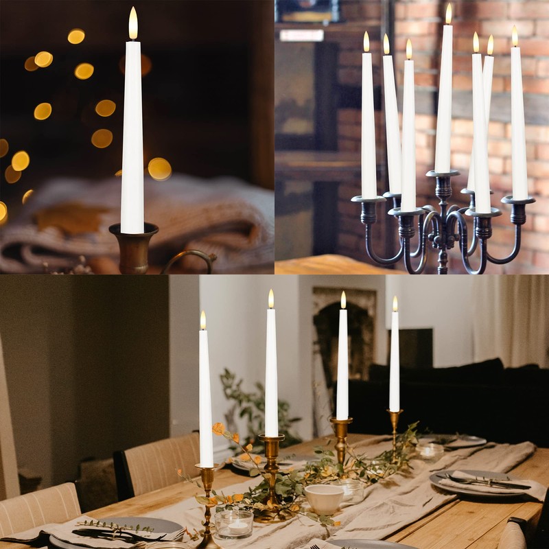 AFINETH Flameless Taper Candles with 3D Wick, 11.4" Real Wax