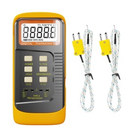 Kereinpo Handheld Contact Surface Thermocouple Thermometer, 2 Channels K Type Thermocouple Probe and 2 Thermocouples Wire, Measuring Range -50 to 1370°C, High Temperature