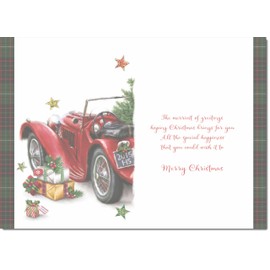 doodlecards Special Friends Christmas Card Red Vintage Car Medium Size Christmas Card for Special Friends with Plain Envelope