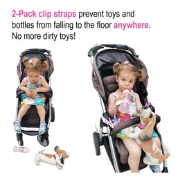 Set of 2 Dummy Chains for Babies or Children | Pushchair, Car Seat, High Chair, Trolley | Attachment Anti-Shedding | Chain Clip | 0 to 3 Years (Pink)