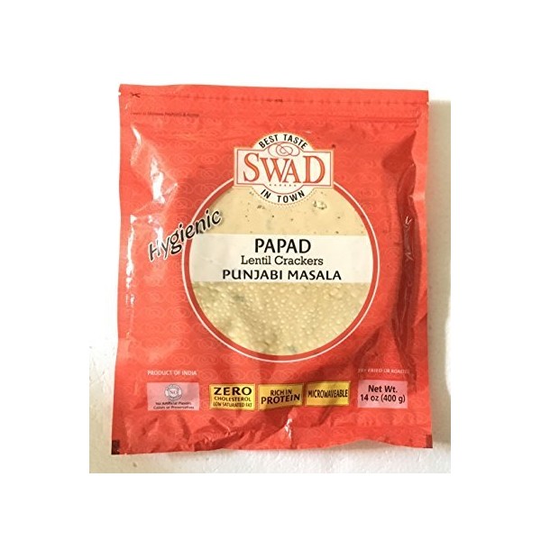Swad Desi Indian Papad Lentils Crackers, Punjabi Masala, 14 Ounce (Pack of 2)