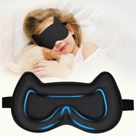 Kids Sleep Mask Eye Mask: 3D Contoured Cup Sleeping Masks, Blindfold with Adjustable Strap, Kids Eye Cover for Boys, Girls, Teens, Pressure-Free with Memory Foam Face Mask for Sleeping (Black)