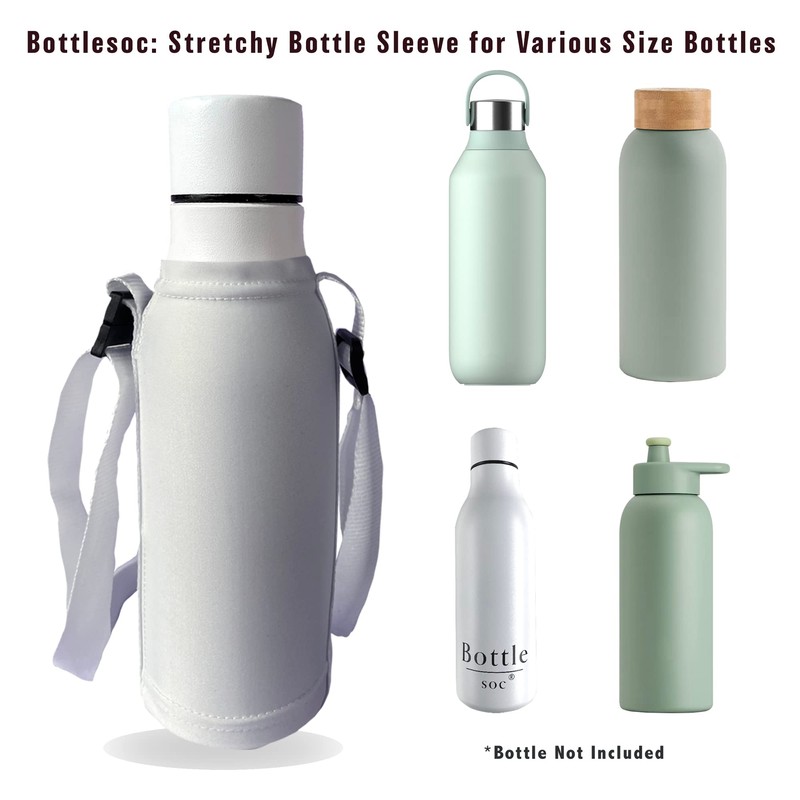 Bottlesoc Water Bottle Carrier with Shoulder Strap | White Design
