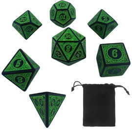 WeddHuis DND Dice Polyhedral Dice Set for Dungeon and Dragons MTG RPG D&D (D20, D12, D10, D%, D8, D6, D4) (Green)