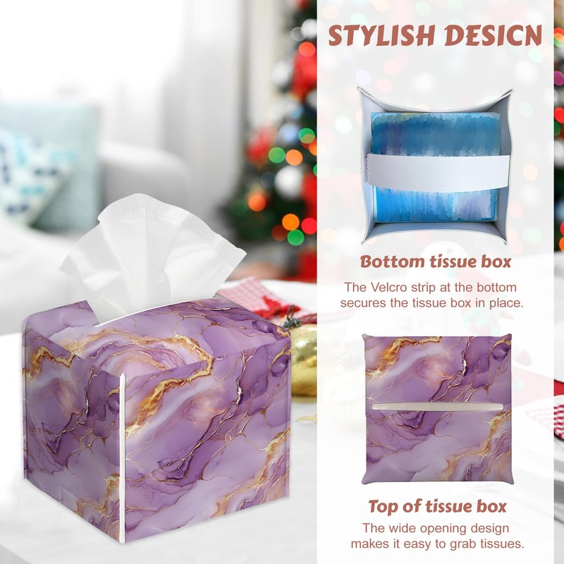 2 Pcs Black Gold Marble Tissue Box Cover Leather Tissue