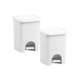 Superio 2-Pack 6L Step Pedal Trash Can - Wicker Design, Hidden Mechanism, Durable Plastic, Ideal for Desktop, Countertop, Pet Waste - White