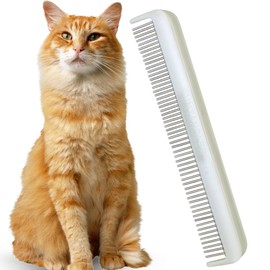 Untangler Cat Comb - 7" Dual-Spaced with Silky Smooth Rotating Teeth (White Sheen), Stainless Steel, for Cat Hair and Fur