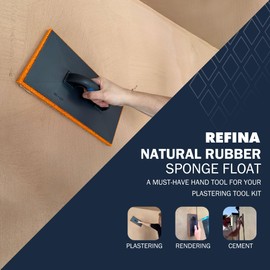 REFINA Coarse Grain Rubber Sponge Float for Plastering, Rendering & Cement - 11 x 5.5" (280 x 140mm) Lightweight & Durable Sponge Float w/Ergonomic Handle - Removes Air Bubbles & Trowel Marks