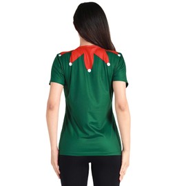 Funny World Women's Christmas Elf Costume Elf Shirt T-Shirts, Large, Green