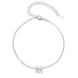 Silvora S925 Sterling Silver Initial Letter Bracelet,6+2 In Extender Letter Charm Bracelet Gifts for Women Girls