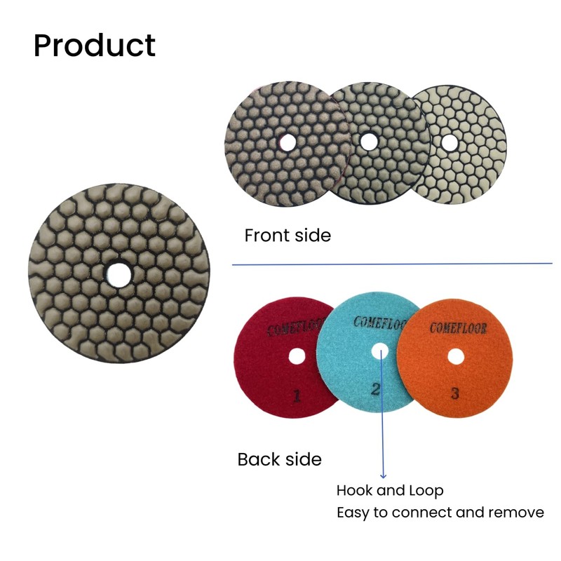 ComeFloor Dry Diamond Polishing Pads 4 Inch 3 Step Buffing