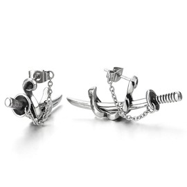 2pcs Stainless Steel Chain Sword Scabbard Stud Earrings for Man(CA)