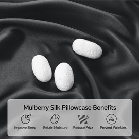 INFIIXSO Mulberry Silk Pillowcase for Hair and Skin, Silk Pillow Cases Standard Size with Hidden Zipper 20x26 Inches, Extraordinary Smooth and Soft Cooling Pillow Cases for Hot Sleepers(Black, 1 Pack)