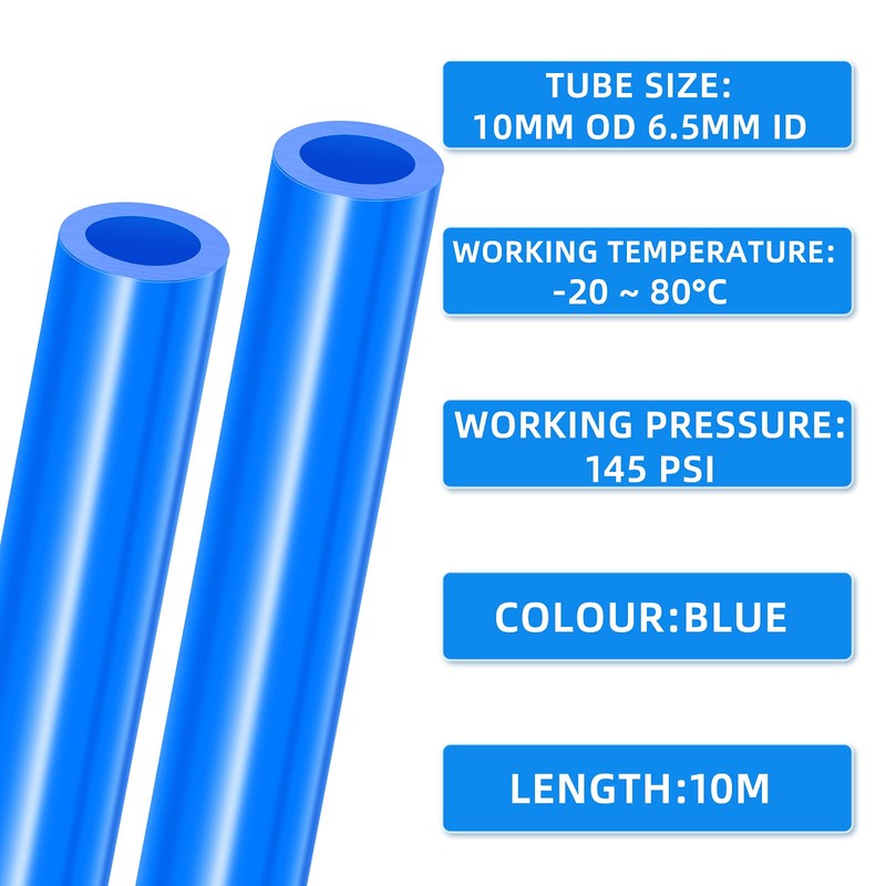 ERGAOBOY Blue 10M Polyurethane PU Air Hose Pipe Tube Kit,10mm