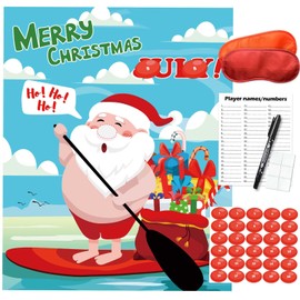 PINGAMOO Christmas Day Party Games, Pin the Nose on the Santa Claus, Christmas Day Birthday Party Activities Games Decorations Supplies Favors for Adults Boy Girls 30 Guests