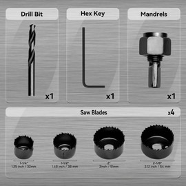 KATA KATA 6PCS Hole Saw Kit 1-1/4" to 2-1/8"(32-54mm) Hole Saw Set in Case with Mandrels and Hex Key for Soft Wood, PVC Board, Plywood
