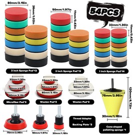 Polishing Sponges Pads, Polishing Set Car, Car Polishing Set, 54 Pieces Polishing Attachment, Cordless Screwdriver Set, for Polishing Machine for Polishing, Grinding, Waxing Sponge and Wool