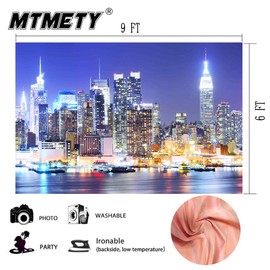 MME New York City Backdrop Manhattan Night Scene Skyscraper Urban Light Background Video Studio Photo (Polyester-9x6ft)