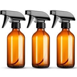 NORME 3 Pack 8oz Amber Glass Spray Bottles w/ Adjustable Nozzle & Labels NEW