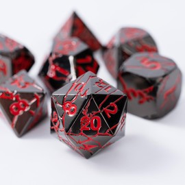 DND Metal Dice - Dark Abyss Metal Dice with Red Cracks - Polyhedral Dice Set for RPG D&D Dice with Cracks - Beautifully Detailed Dungeons and Dragons Dice Set (Gunmetal Red)