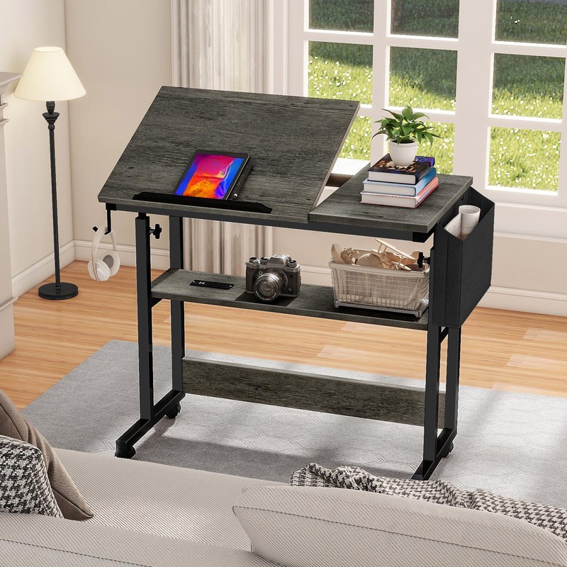 DWVO Height Adjustable Drawing Desk with Charging Station & Wheels,
