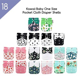 KaWaii Baby Pack of 18 One Size Cloth Diaper Shells Adjustable Leak-Proof Panel Washable Pocket Diaper Shells for 8-36 lbs| Reusable| Waterproof #304