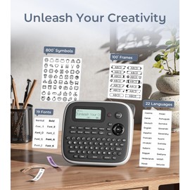 Label Maker Machine with Tapes, Label Makers, Label Maker Waterproof-Labels, Labeler Machine with-Tape 12mm 0.47 Laminated White, D210s Inkless Portable Labeling Machine for Home School Office