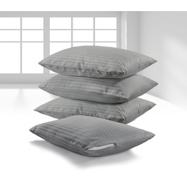 K&A® Satin Stripe Pillow Protectors Pack of 2 Zippered Grey Pillowcases - Hypoallergenic - Dust Mite Protection - 100% Brushed Microfiber Hotel Quality Pillow Covers